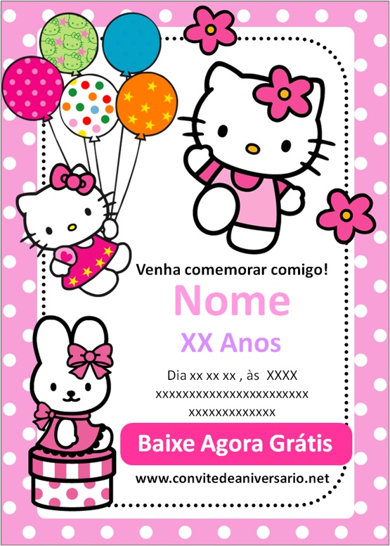 convite hello kitty para imprimir  Hello kitty, Desenho da hello