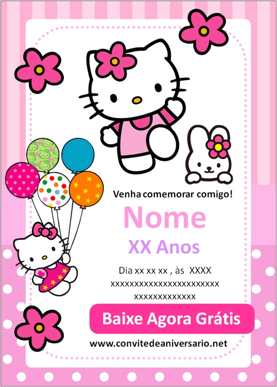 Convite online hello kitty editar grátis