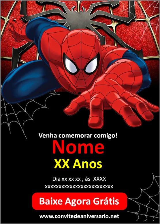 65 Convites de aniversário Homem Aranha / Spiderman para editar