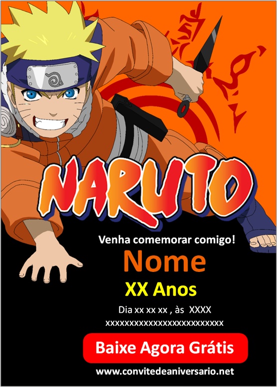 Convite de Aniversário Naruto Laranja  Convite de aniversário, Aniversário  naruto, Convites online