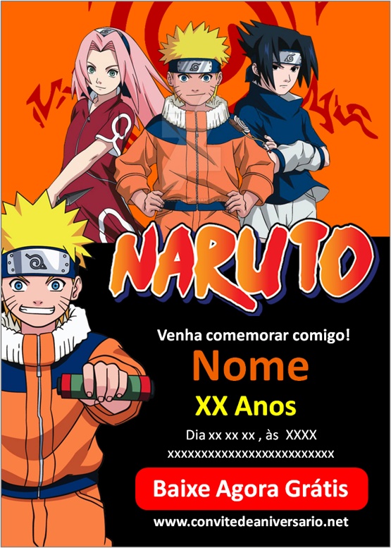 Fazer convite online convite digital aniversário naruto em 2023