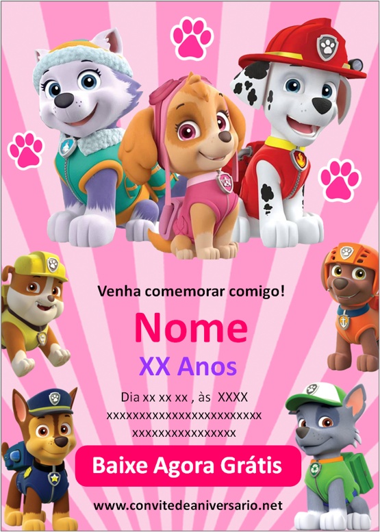 Convite Patrulha canina - Edite grátis com nosso editor online