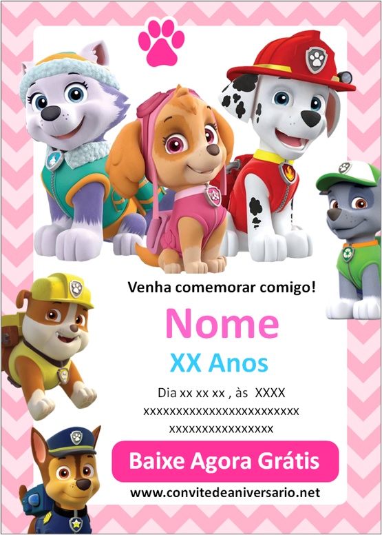 Convite de aniversário patrulha canina Edite Online