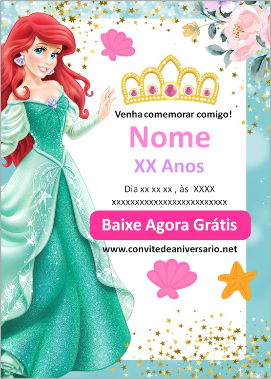 Convite para Festa Pequena Sereia Ariel