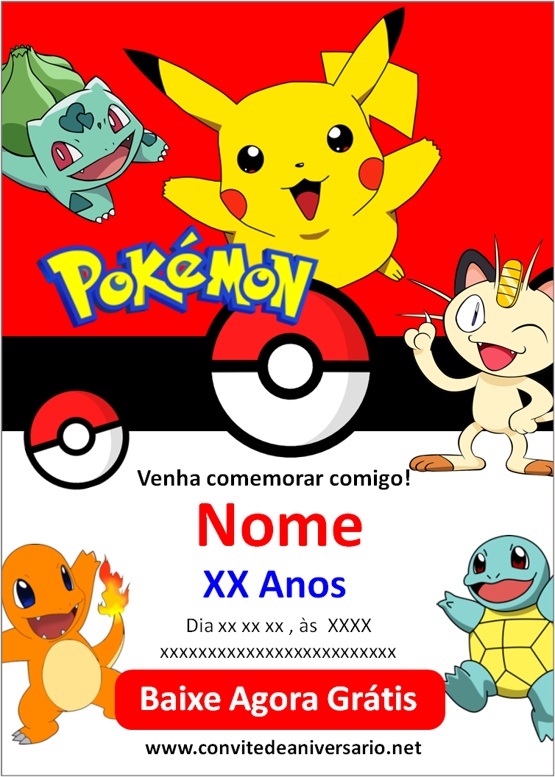 Modelo De Convite De Festa De Aniversário Pokemon