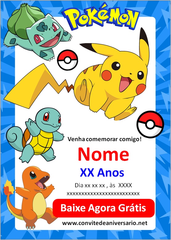 Convite Digital Pokemon - Carta