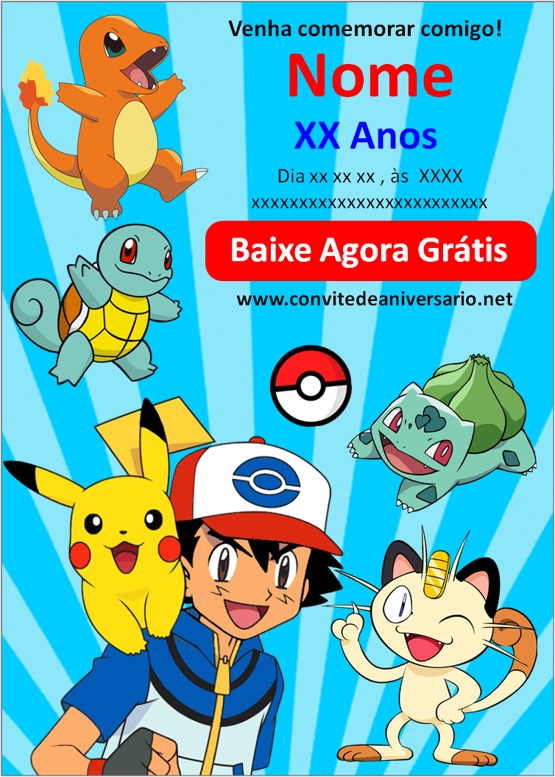 Convites Pokémon para imprimir