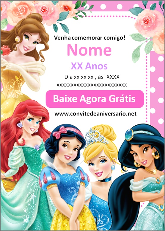 convite princesas disney virtual
