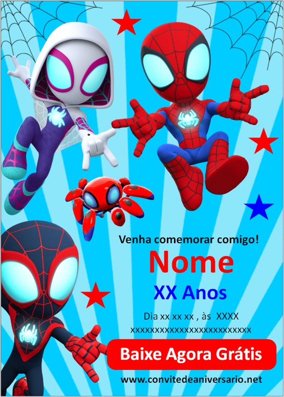 Convite aniversário do Homem-Aranha Personalizado. DIGITAL.