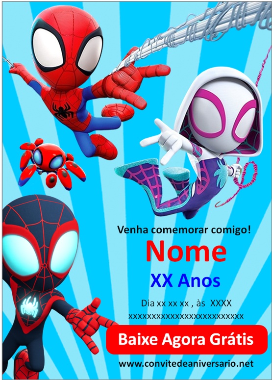 Convite Spidey E Seus Amigos Espetaculares convites