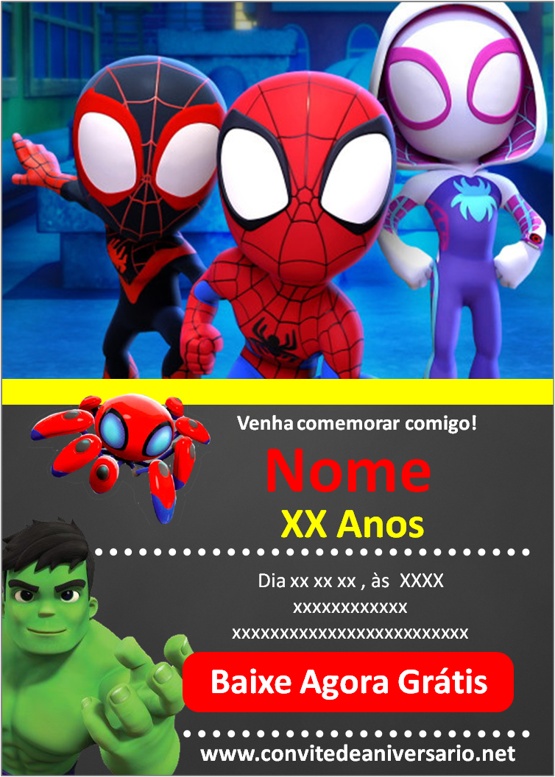 Grátis - Fazer convite online convite digital spidey amazing friends em  2023