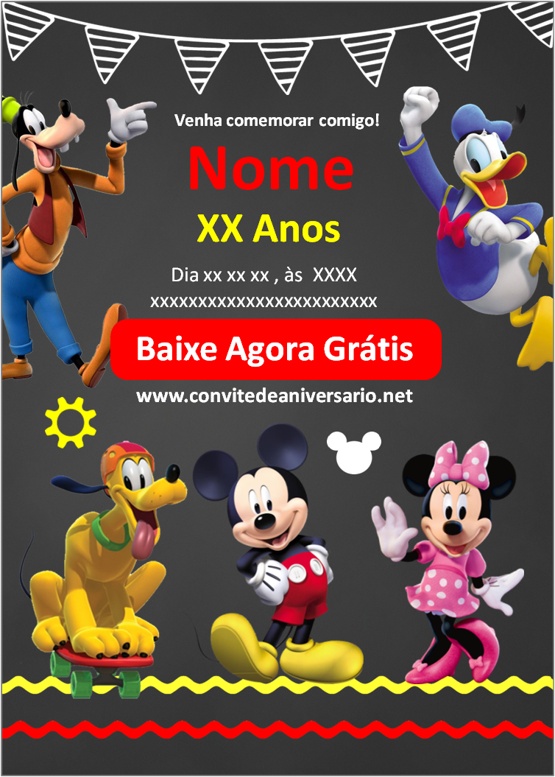 Convite online mickey editar grátis