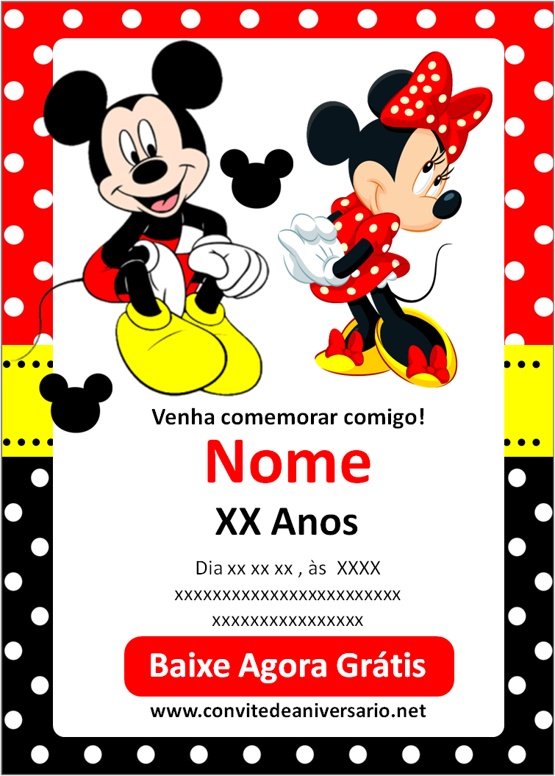 Convite de aniversário mickey e minnie