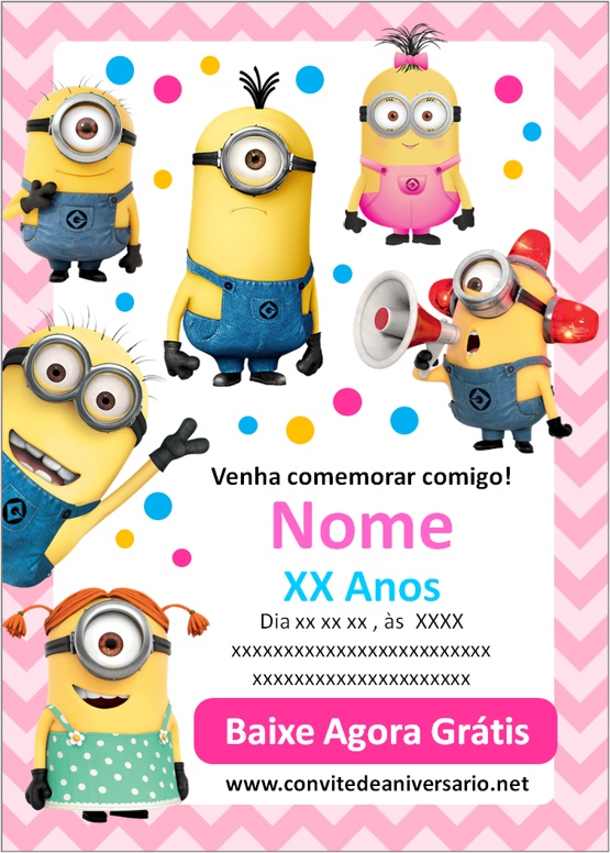 Convite para festa Minions para Meninas