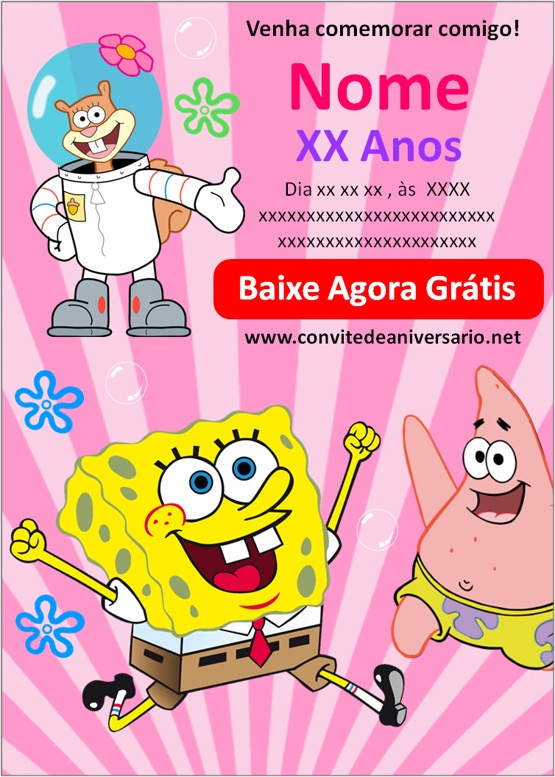 convite do bob esponja menina