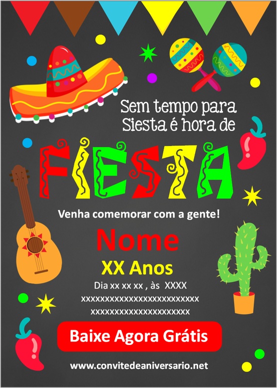 Convite de aniversário Mexicano