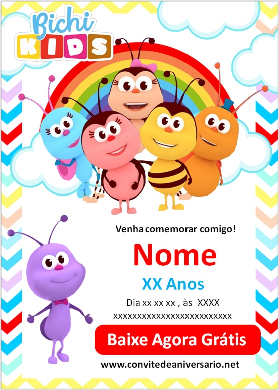 Convite de Aniversário Bichikids