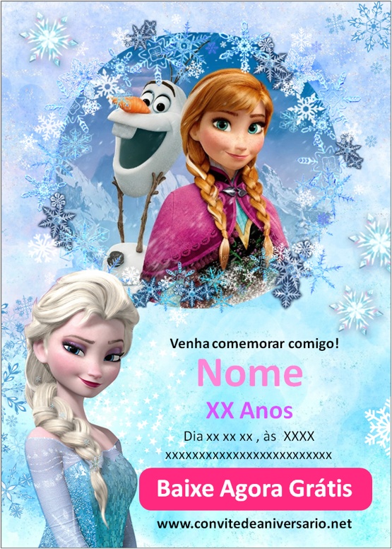 Convite Frozen online. Aniversário Infantil. Digital.