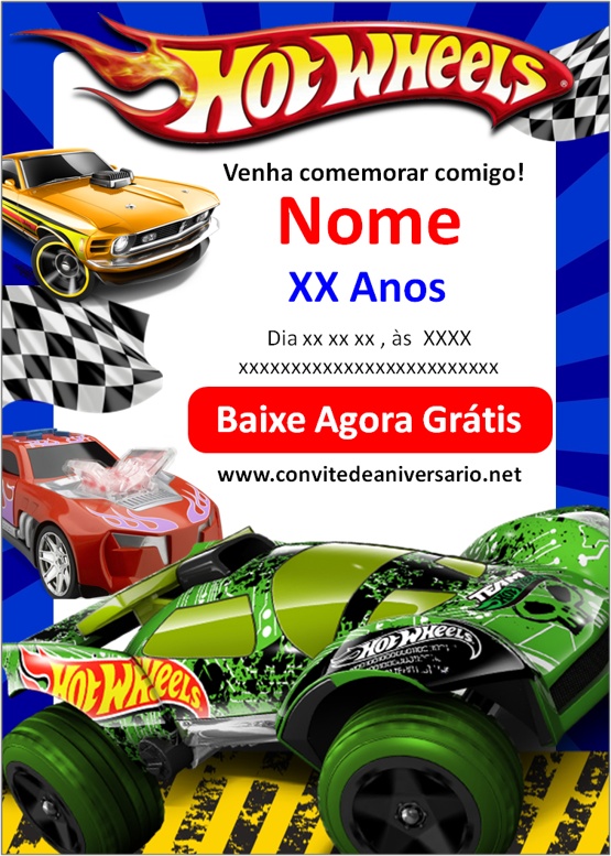 convite hot wheels para editar