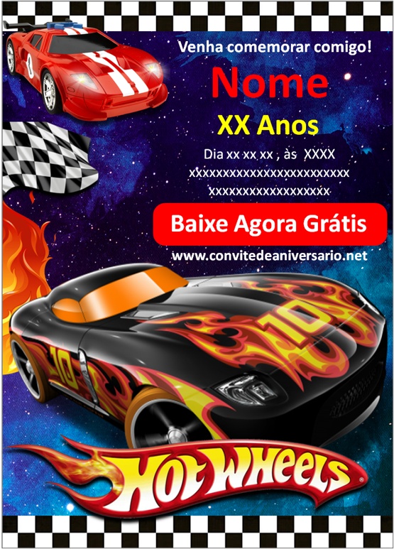 convite hot wheels gratis