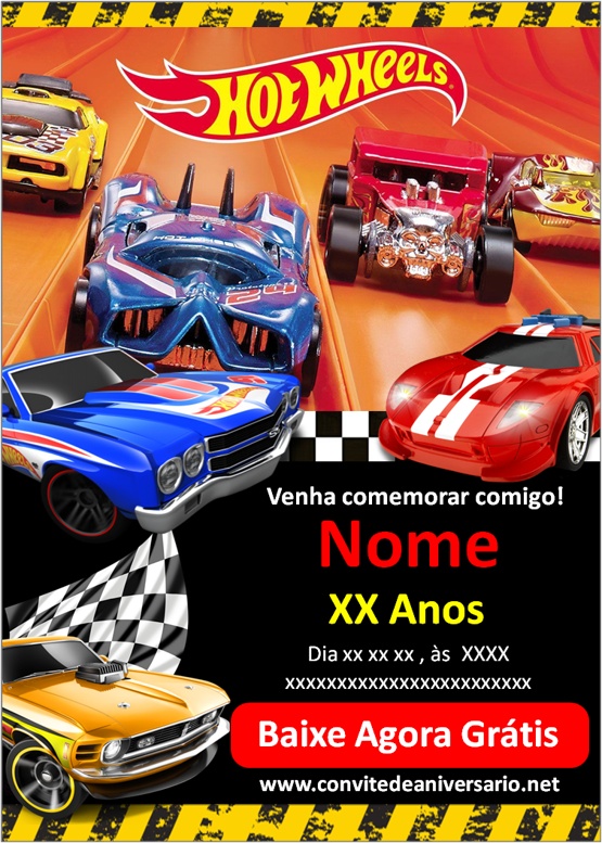 7 Artes] Convite Hot Wheels Grátis para Editar e Imprimir