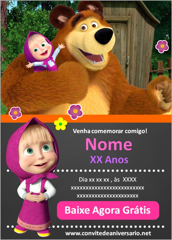 convite masha e o urso para editar