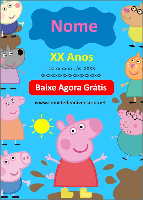 convite peppa pig para editar online grátis