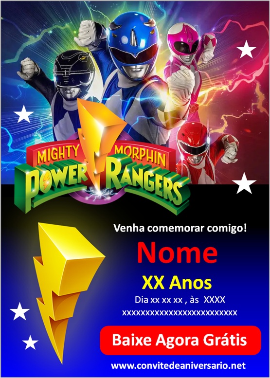 Convite de aniversário Power Rangers