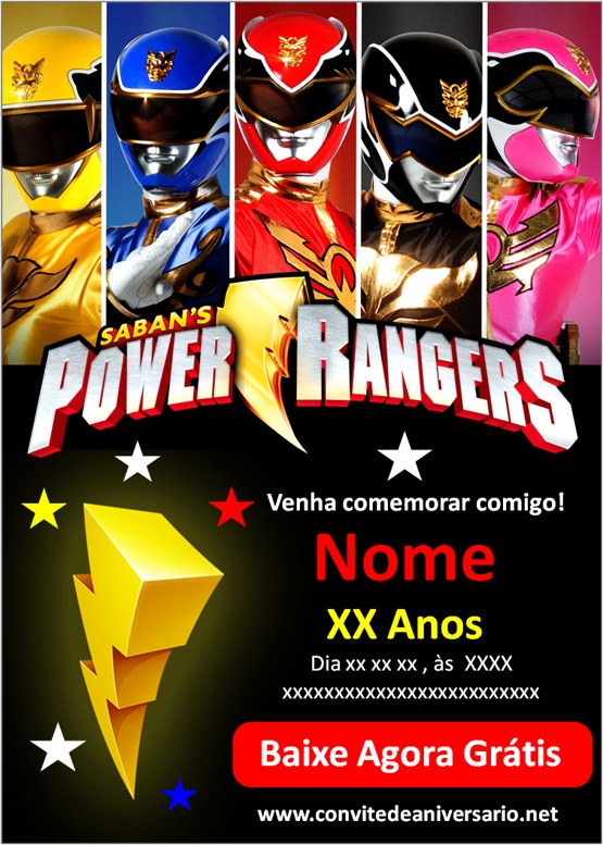 Convite online do power rangers edite grátis