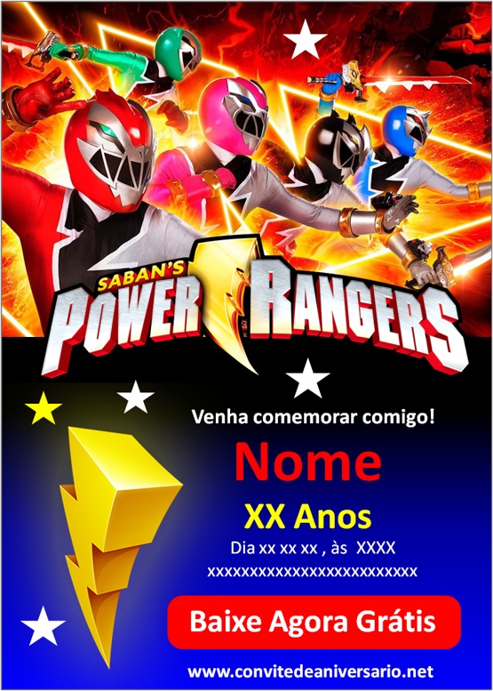 convite power rangers ninja steel para editar grátis
