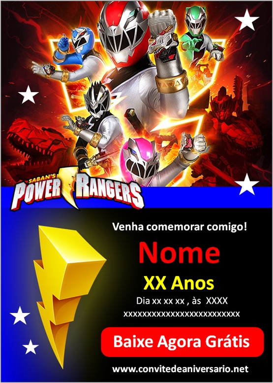 convite power rangers para editar grátis