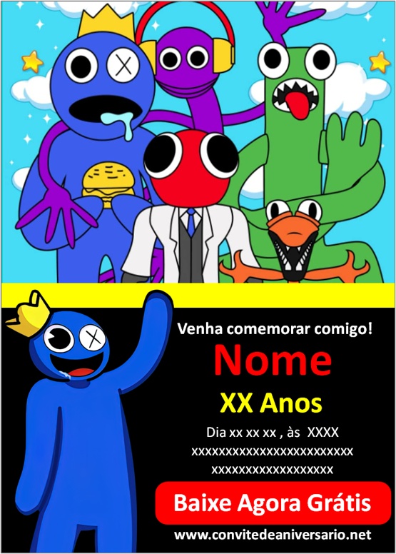 Convite aniversário Rainbow Friends - Edite grátis com nosso editor online