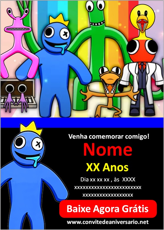 Convite aniversário Rainbow Friends - Edite grátis com nosso editor online