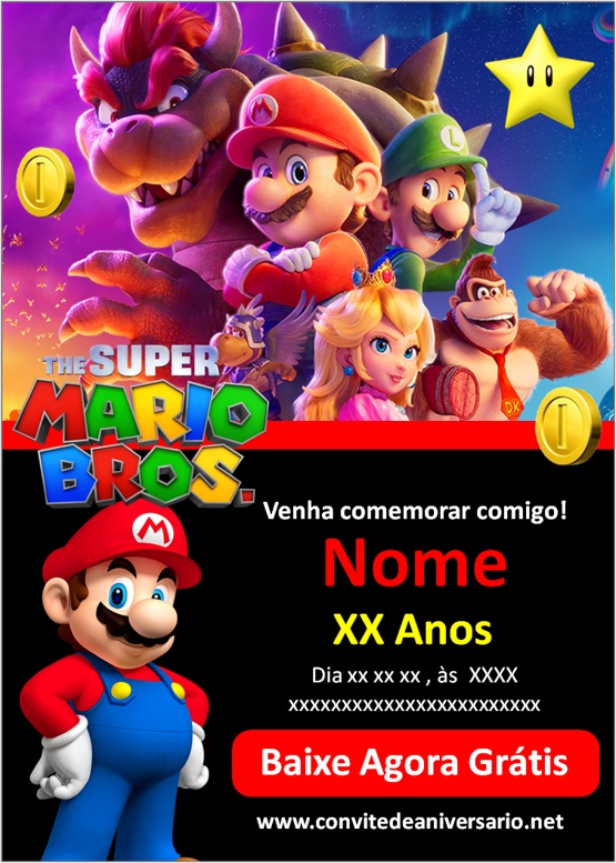 Fazer Convite de Aniversário para Whatsapp De Super Mario YoshiEdite Online