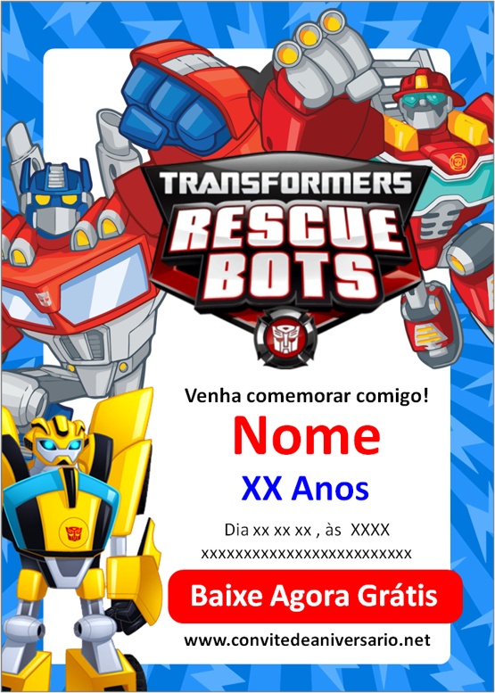 Convite Transformers Rescue Bots gratis