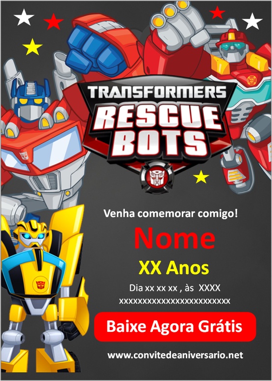 Convite De Aniversário Transformers Rescue Bots