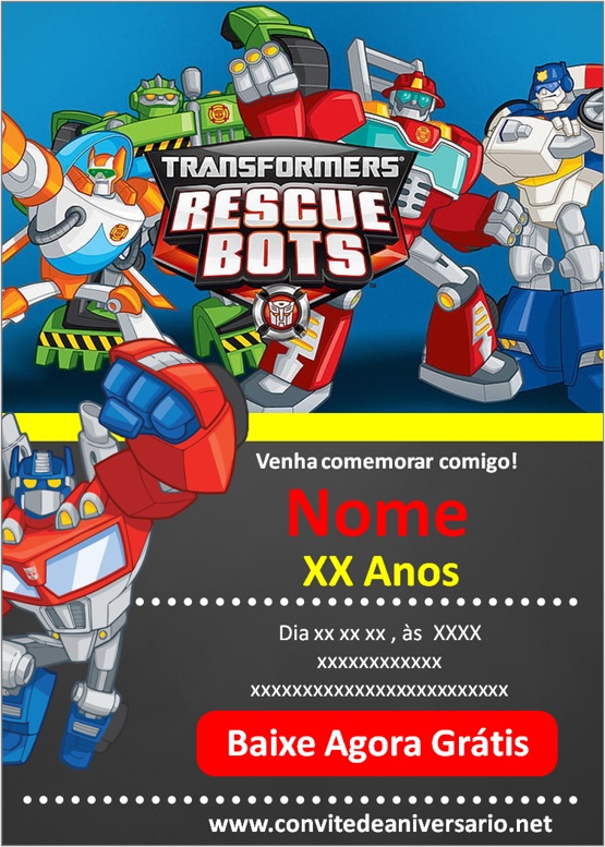 Convite Virtual Transformers Rescue Bots