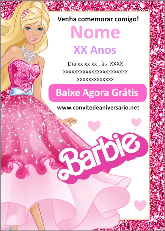 Criar convite de aniversário - Convite Barbie Party