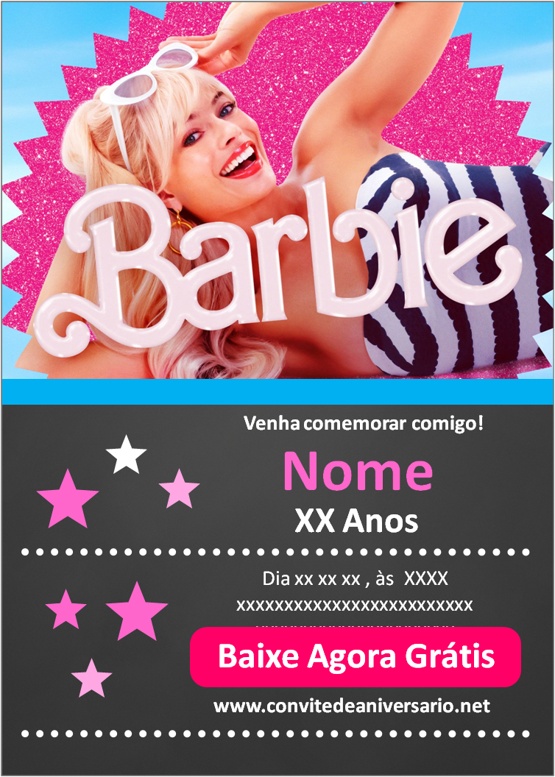 Convite aniversário barbie - Edite grátis com nosso editor online