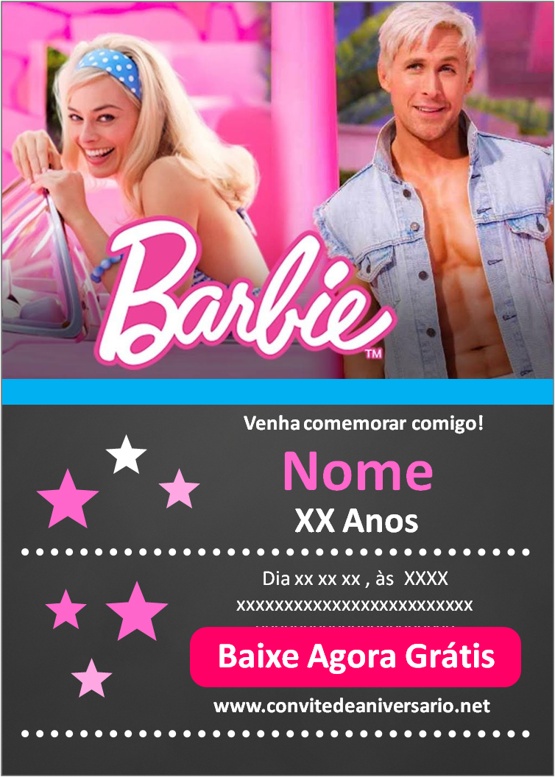 Criar convite de Barbie fundo rosa online grátis