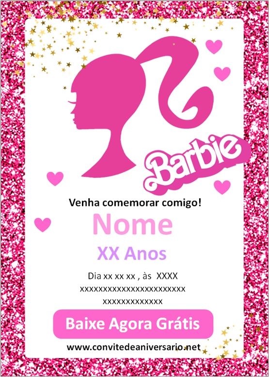 Convite Barbie - Edite grátis com nosso editor online