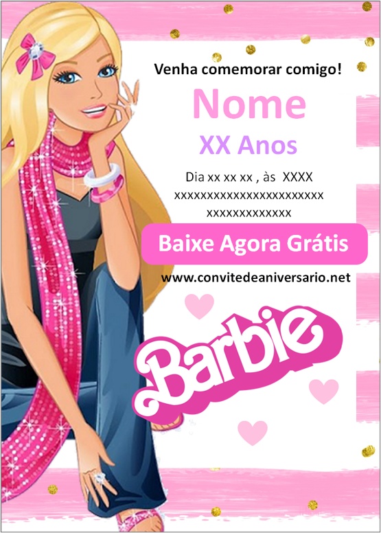 convite barbie para editar grátis