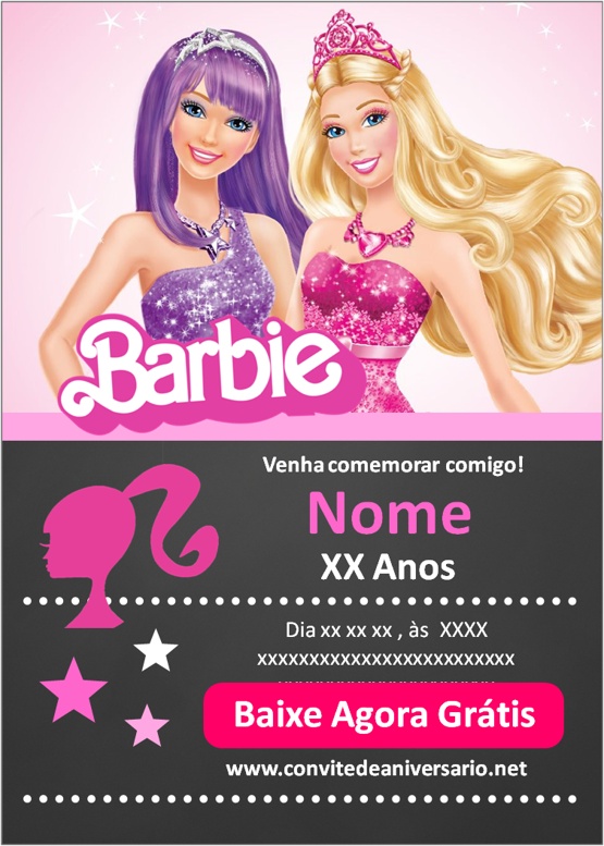 Convite Barbie Grátis para Editar
