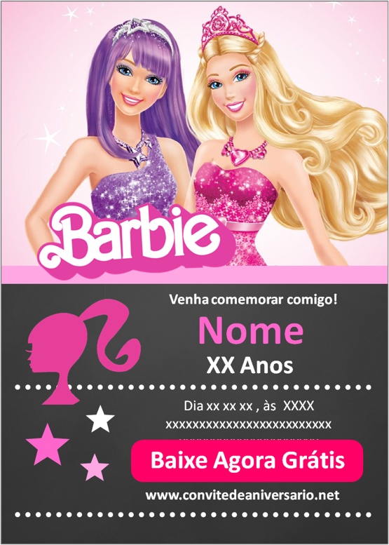 Convite de aniversÃ rio da barbie  Convite barbie, Aniversário da barbie,  Convite de aniversário