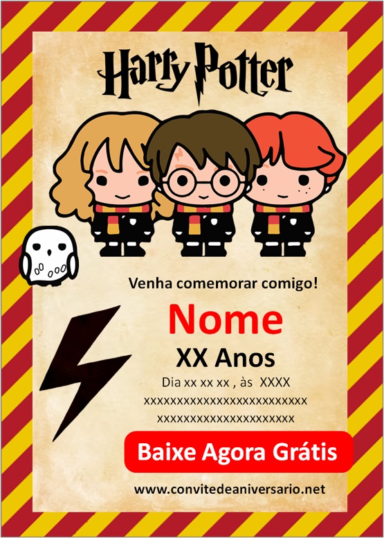 Convite de aniversário Harry Potter