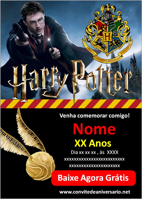 Convite Harry Potter para editar e para imprimir