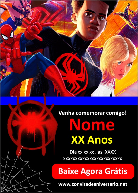 Convite digital homem - aranha - Edite grátis com nosso editor online