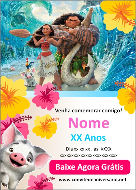 Convite Digital Festa Moana Baby Personalizado