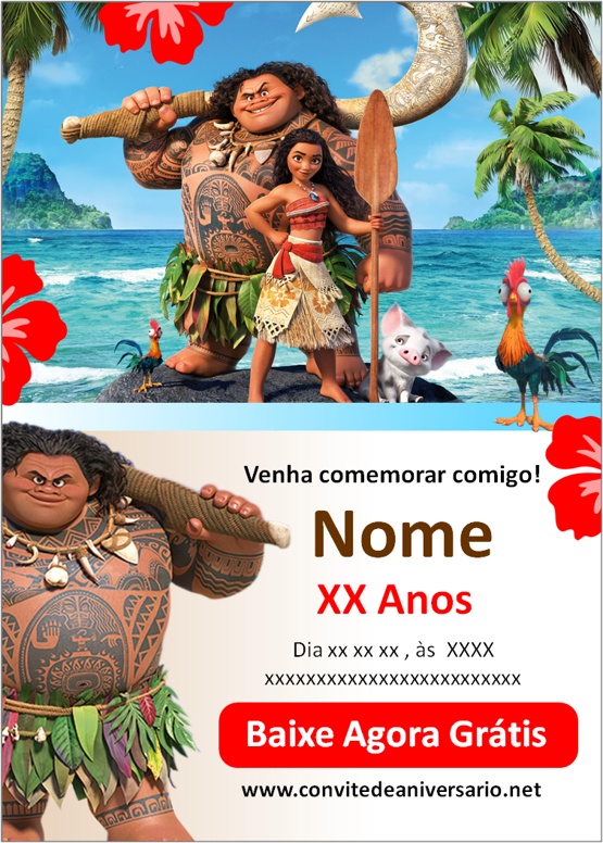 convite virtual moana menino