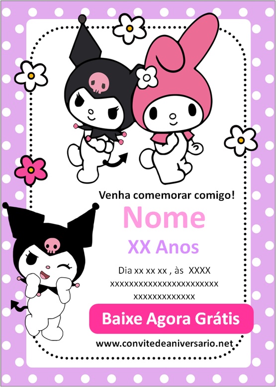 Convite de aniversário My Melody e Kuromi